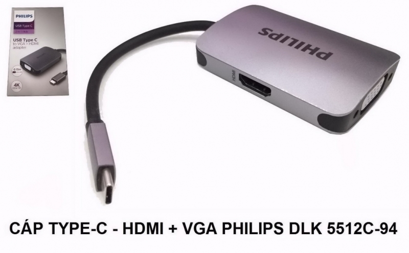 BỘ CHIA/HUB TYPE-C 3.1 -> HDMI + VGA PHILIPS DLK5512C/94