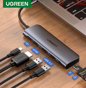 Cáp Chuyển USB Type C to HDMI kèm Hub USB 3.0 2 Cổng + Đọc thẻ TF/SD Cao Cấp Ugreen 70411