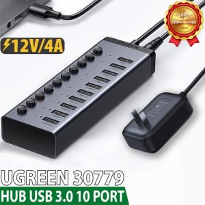BỘ HUB CHIA 10 CỔNG USB 3.0 5GBPS VỎ NHÔM, CÔNG TẮC UGREEN 30779 (KÈM NGUỒN 12V4A)