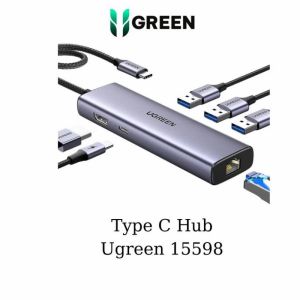 BỘ CHUYỂN TYPE C SANG HDMI 4K@30HZ + USB 3.0 + LAN 1GBPS + SẠC PD 100W UGREEN 15598