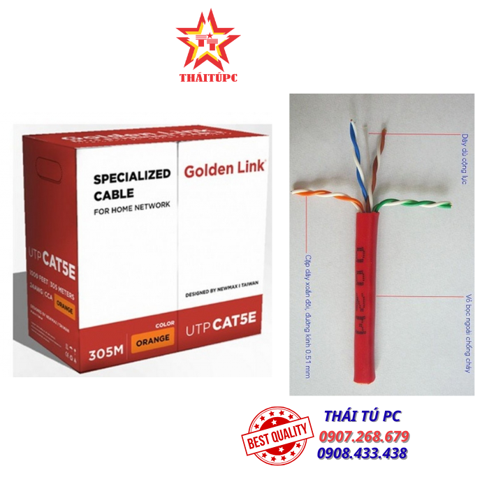 CÁP MẠNG GOLDEN LINK PLATINUM CAT.5E UTP MÀU CAM (GL01030, 305 MÉT/CUỘN) CÁP MẠNG GOLDEN LINK PLATINUM CAT.5E UTP MÀU CAM (GL01030, 305 MÉT/CUỘN)