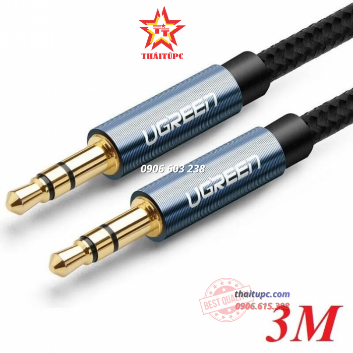 DÂY AV 3.5MM (M/M) UGREEN 10688 DÀI 3M ĐẦU HỢP KIM BỌC LƯỚI CAO CẤP DÂY AV 3.5MM (M/M) UGREEN 10688 DÀI 3M ĐẦU HỢP KIM BỌC LƯỚI CAO CẤP