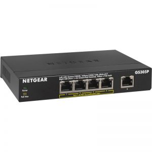 NETGEAR 5-Port Gigabit Ethernet Unmanaged PoE Switch (GS305P) - with 4 x PoE @ 55W, Desktop, Sturdy Metal Fanless Housing