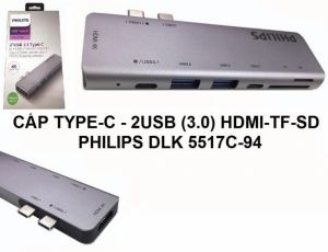 BỘ CHUYỂN 2 TYPE-C TO 2 USB 3.0+SD+TF+TYPE-C +TYPE-C PD 3.0 PHILIPS DLK5517C/94