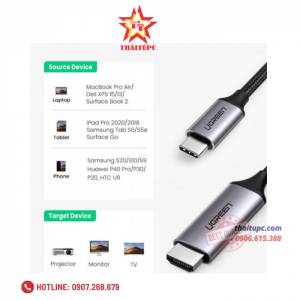 Cable chuyển USB C to HDMI Ugreen 50766 dài 3m