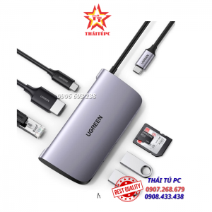 Bộ chuyển USB C 7 trong 1 Ugreen 50852, HDMI 4K + USB 3.0 + LAN 1Gbps + TF/SD + PD 100W