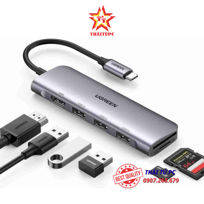 BỘ CHIA TYPE C 4 CỔNG USB 3.0 + LAN RJ45 UGREEN 60718 BỘ CHIA TYPE C 4 CỔNG USB 3.0 + LAN RJ45 UGREEN 60718