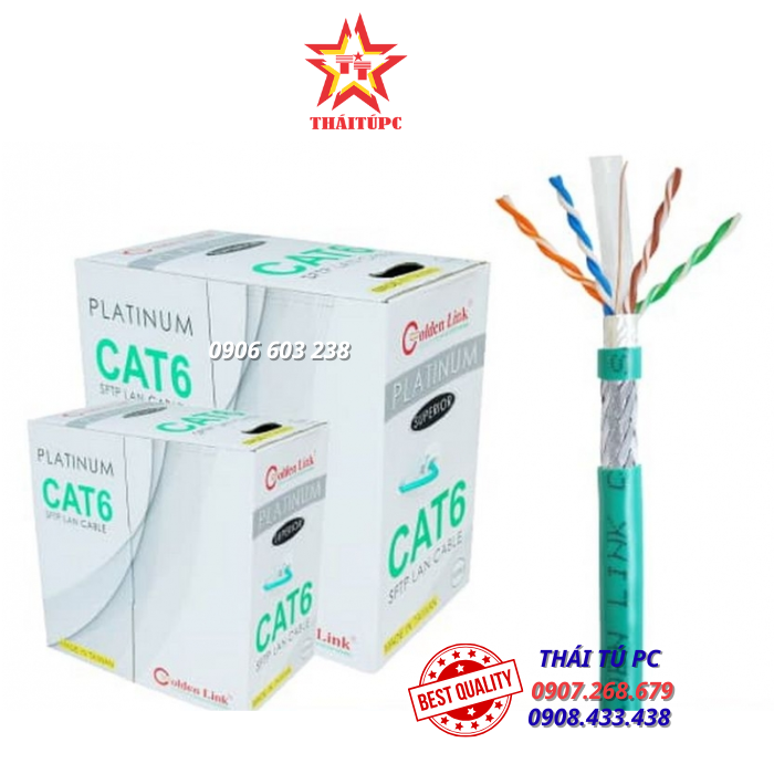 CÁP MẠNG GOLDEN LINK PLATINUM SFTP CAT 6 – CHỐNG NHIỄU DÀI 100M MÀU XANH LÁ TW1104-100 (MADE IN TAIWAN) (GL01008) CÁP MẠNG GOLDEN LINK PLATINUM SFTP CAT 6 – CHỐNG NHIỄU DÀI 100M MÀU XANH LÁ TW1104-100 (MADE IN TAIWAN) (GL01008)