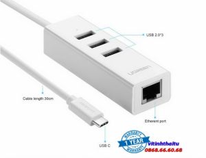 Cáp chuyển USB Type C to Lan+ USB hãng Ugreen 20792