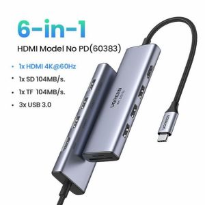 BỘ CHUYỂN ĐỔI TYPE C SANG 3 CỔNG USB 3.0+ 1 CỔNG HDMI( HỖ TRỢ 4K) , SD TF UGREEN 60383