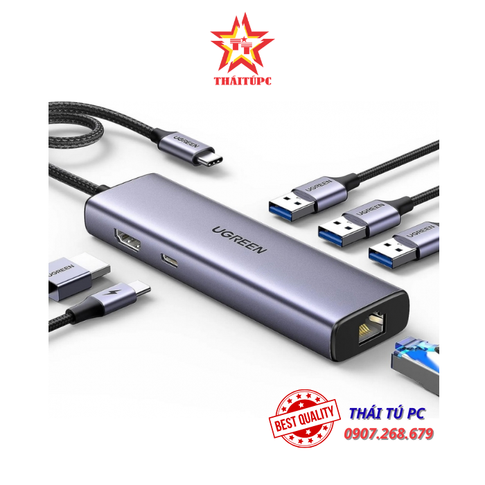 BỘ CHUYỂN TYPE C SANG HDMI 4K@30HZ + USB 3.0 + LAN 1GBPS + SẠC PD 100W UGREEN 15598 BỘ CHUYỂN TYPE C SANG HDMI 4K@30HZ + USB 3.0 + LAN 1GBPS + SẠC PD 100W UGREEN 15598