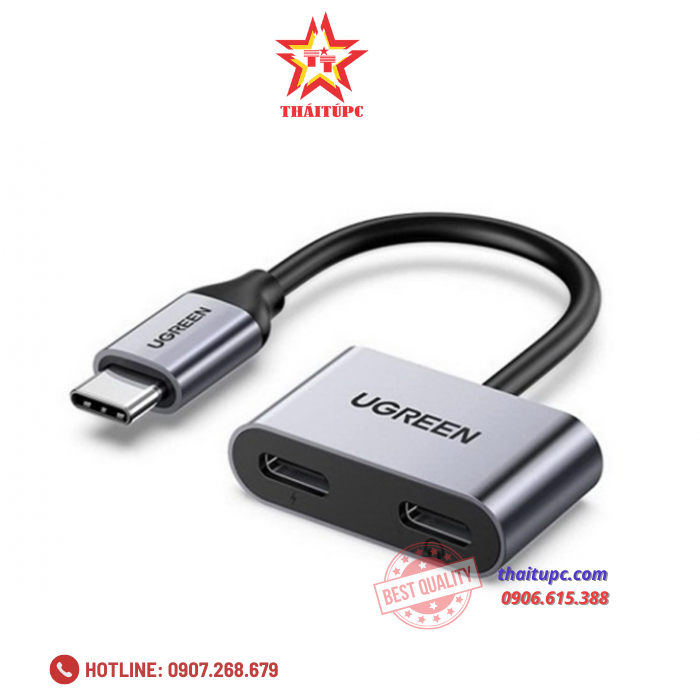 Cáp chuyển đổi USB Type-C sang 2 USB Type-C tai nghe & sạc 15W Ugreen 60165 Cáp chuyển đổi USB Type-C sang 2 USB Type-C tai nghe & sạc 15W Ugreen 60165