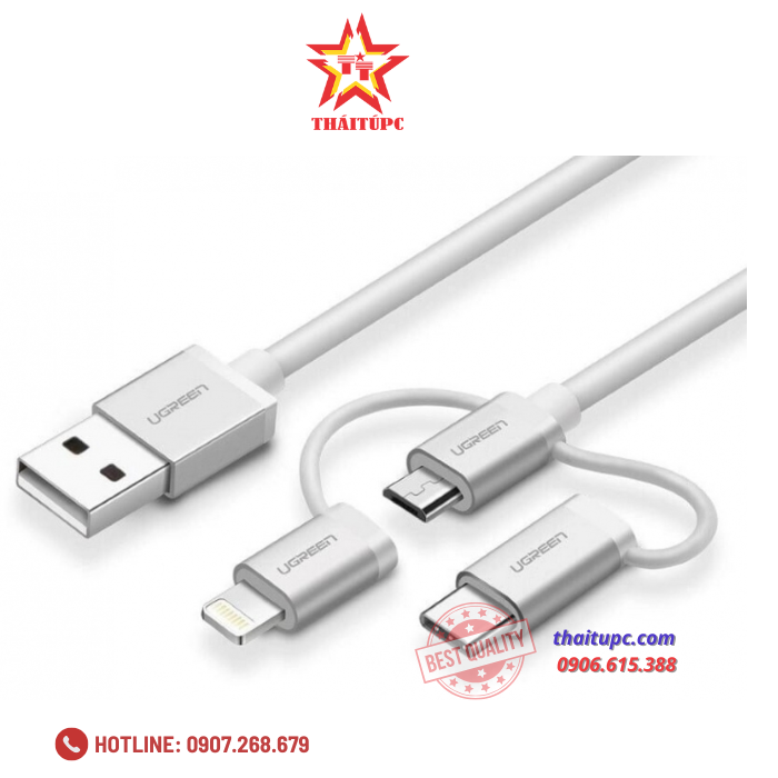 Cáp sạc Type-C+ Lightning + Micro USB 3 trong 1 dài 1.5m Ugreen 50203 Cáp sạc Type-C+ Lightning + Micro USB 3 trong 1 dài 1.5m Ugreen 50203